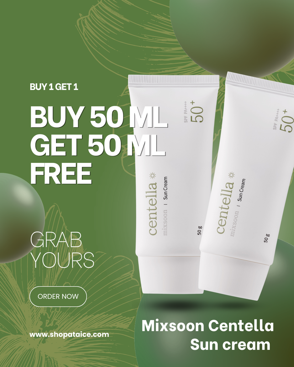 Mixsoon Centella Sun cream - 50ml + Free 50ml - Buy 1 Get 1 Free